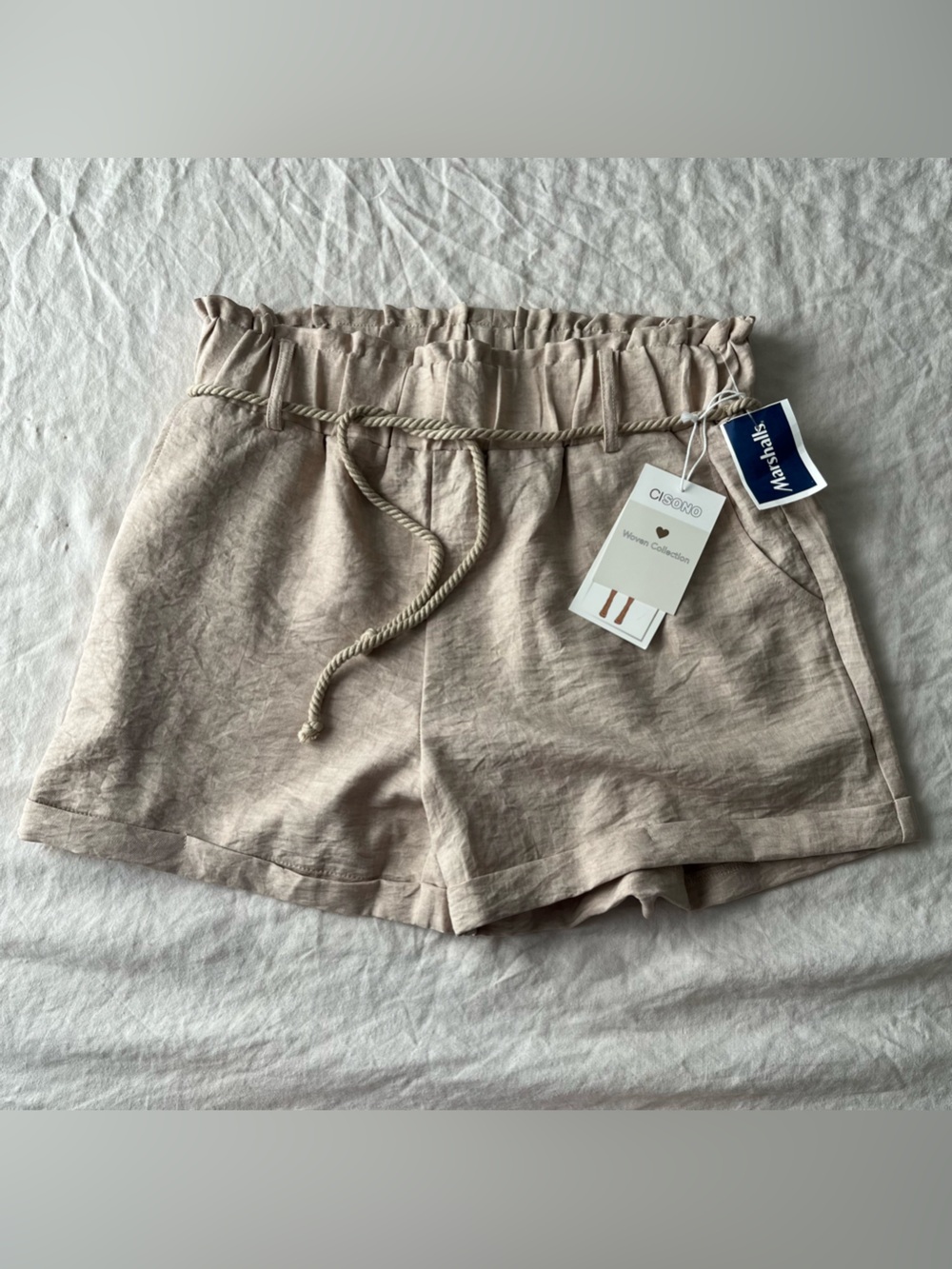 Khaki Beige Paperbag Waist Shorts
